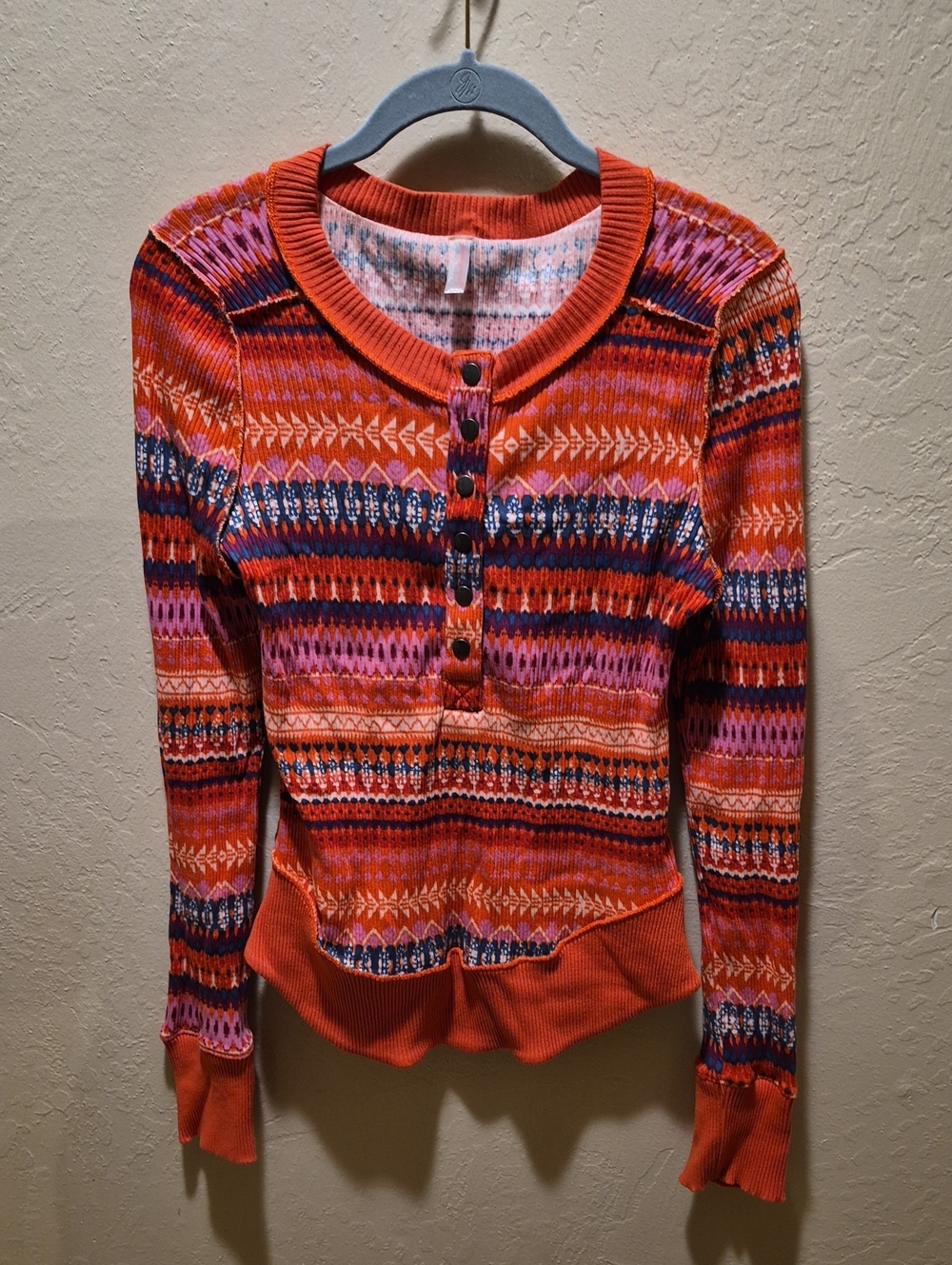 Free People Orange & Pink Patterned Button-Front Cardigan